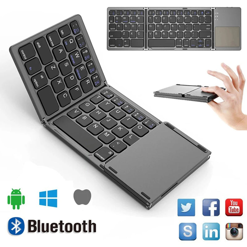 MINI TECLADO UNIVERSAL - TOUCHPAD - DOBLÁVEL - PORTÁTIL - BLUETOOTH - AMERICANO IMPORTADO